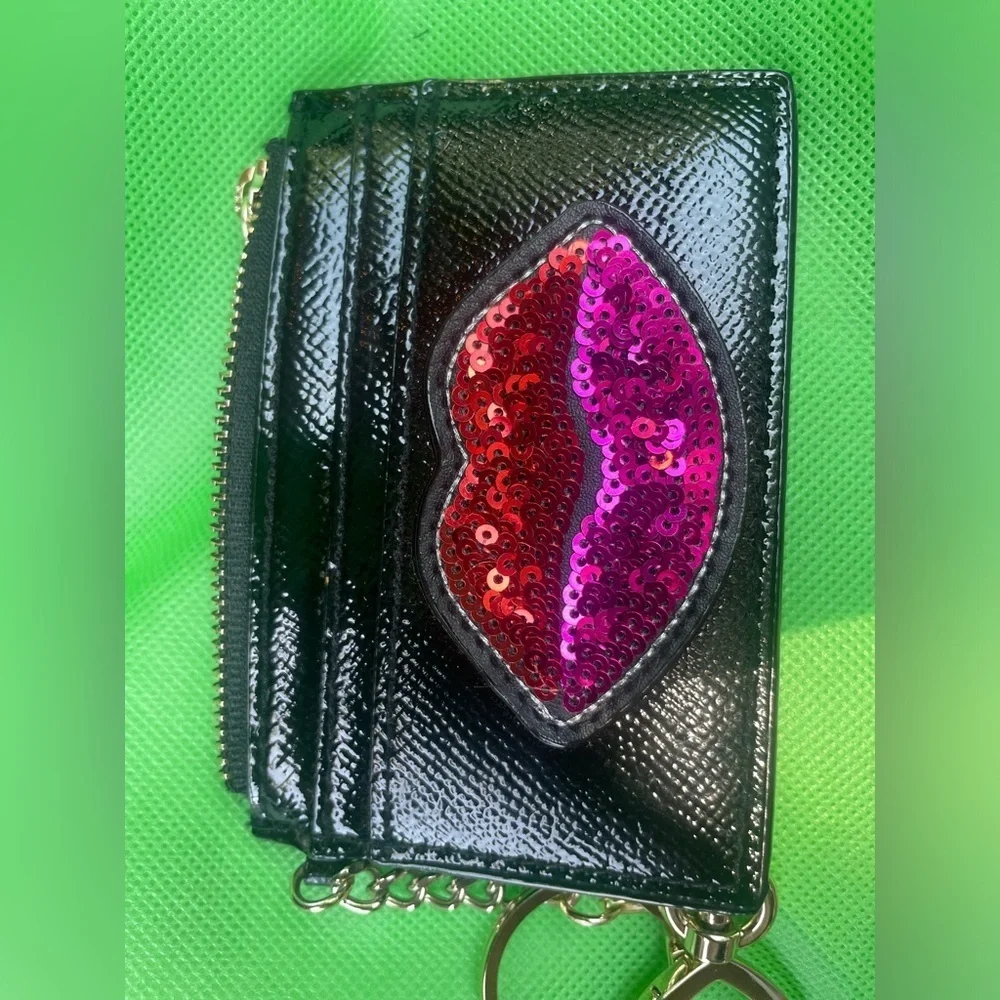 Victoria's Secret Black Wallet with Pink Sequin Lips,Card Holder. - Picture 10 of 11